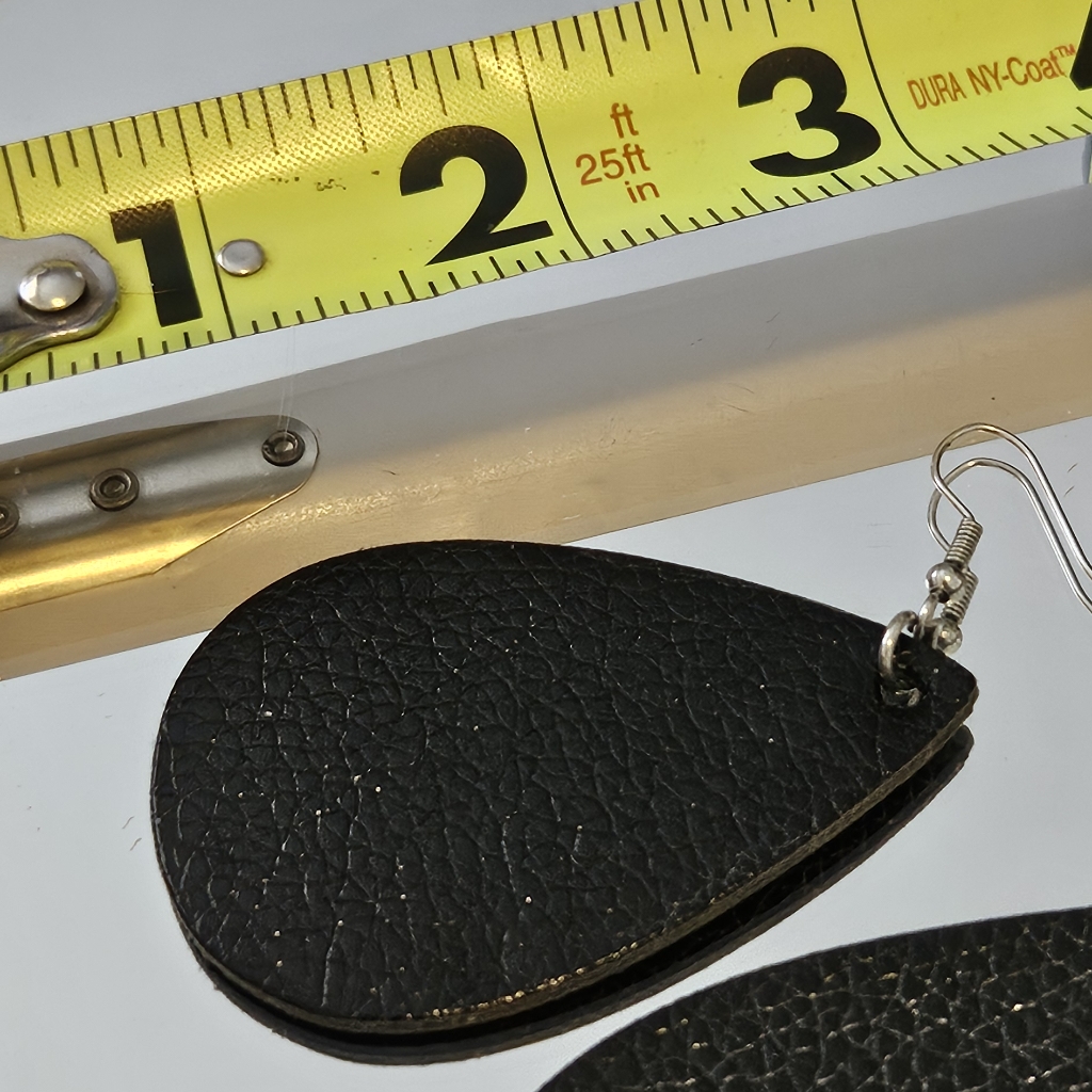 Black Teardrop Faux Leather Earrings